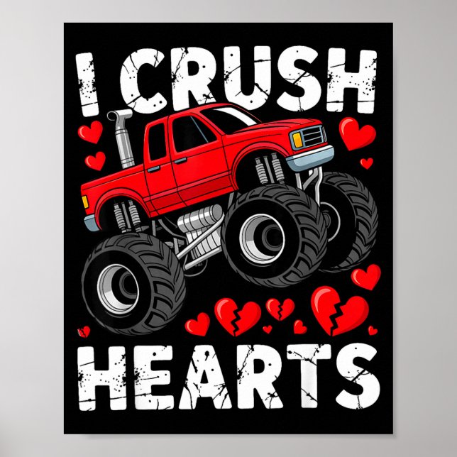Póster I Crush Hearts Valentine Monster Truck Boys Toddle (Frente)