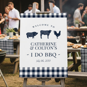 Póster I Do BBQ Welcome Sign Vintage Blue Gingham
