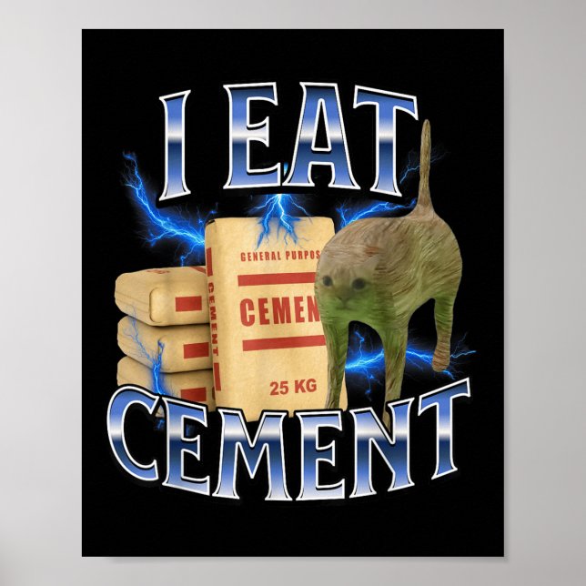 Póster I Eat Cement Cursed Cat Funny Oddly Specific Meme  (Frente)