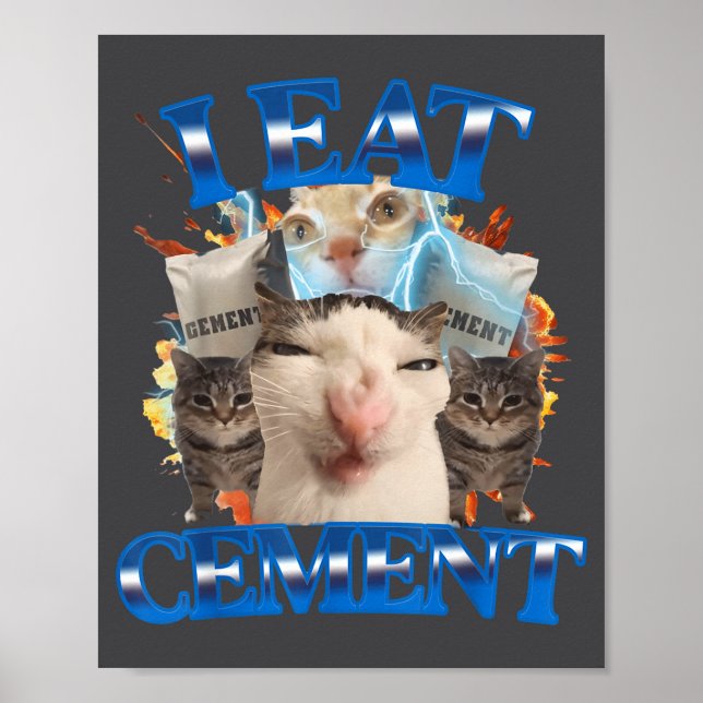 Póster I Eat Cement Funny Cat Meme Men Women Kids Humor  (Frente)