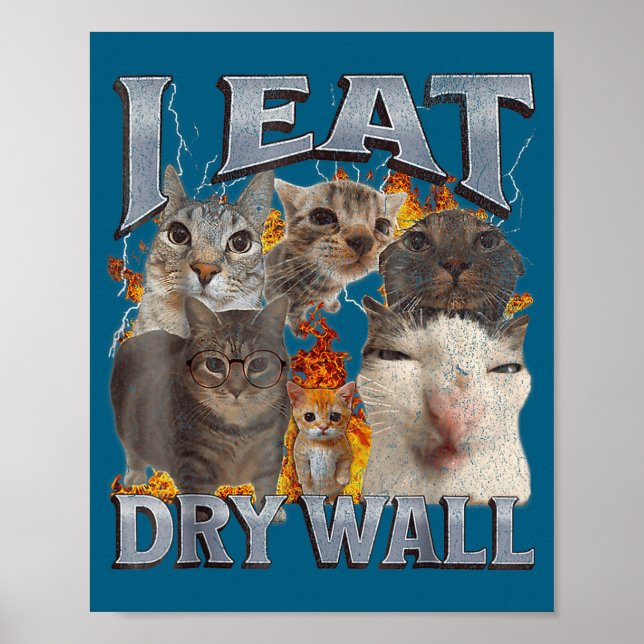Póster I Eat Drywall Funny Cat Meme Bootleg Graphic  (Frente)