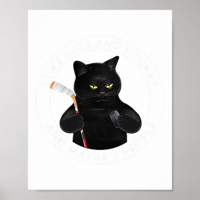 Póster I Like Cats And Hockey And Maybe 3 People Funny Bl (Frente)
