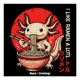 Póster I Like Ramen A Lotl Funny Vintage Japanese Ukiyo-e