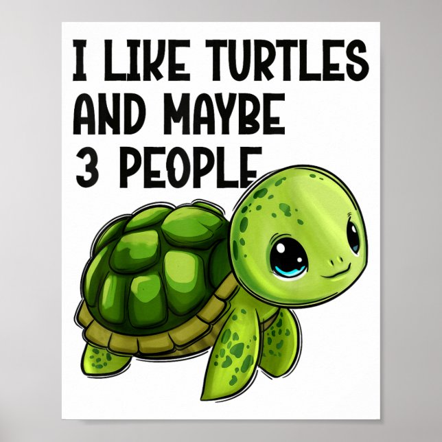 Póster I Like Turtles And Maybe Three People Funny Retro  (Frente)