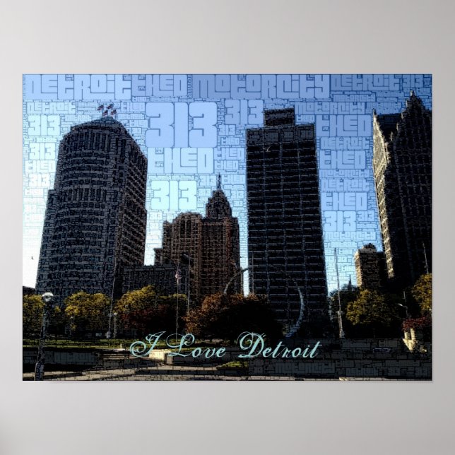 Póster I love Detroit Poster - downtown from Hart Plaza (Frente)
