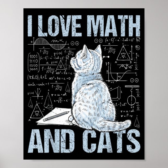 Póster I Love Math And Cats Science Teacher Student Funny (Frente)