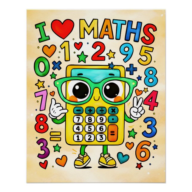 Póster I Love Maths Cute Calculator Design (Anverso)