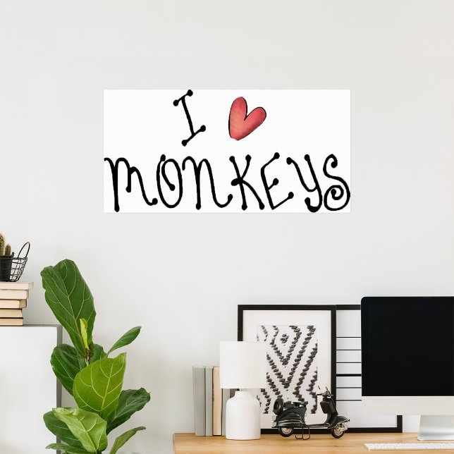 Póster I Love Monkeys Cute Handwritten Typography (Subido por el creador)