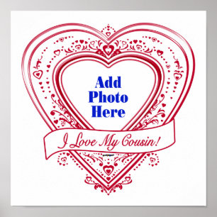 Póster I Love My Cousin! Photo Red Hearts
