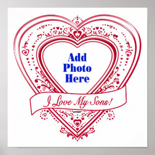 Póster I Love My Sons! Photo Red Hearts