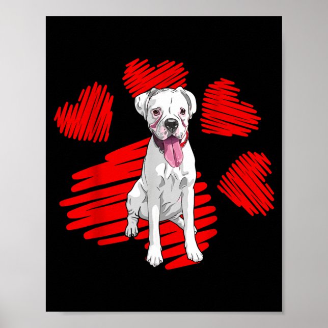 Póster I Love My White Boxer Dog Paw Heart Valentines Day (Frente)