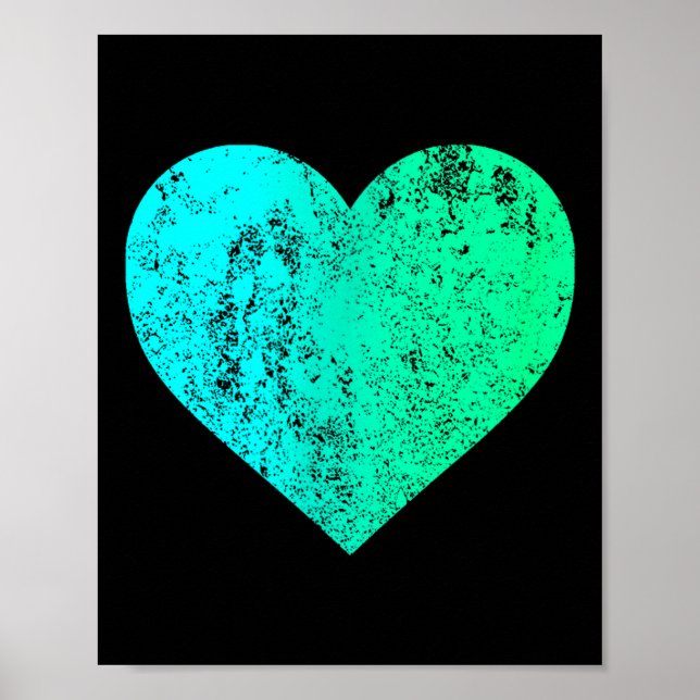 Póster I Love You Teal Heart Distressed Valentine's Day  (Frente)
