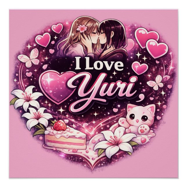 Póster I Love Yuri | Kawaii Girls’ Love Anime Aesthetic  (Anverso)