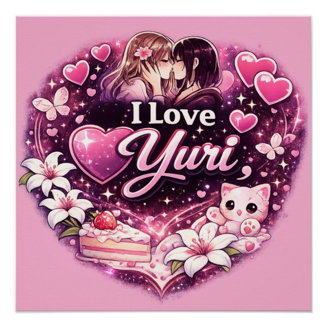 Póster I Love Yuri | Kawaii Girls’ Love Anime Aesthetic  (Anverso)