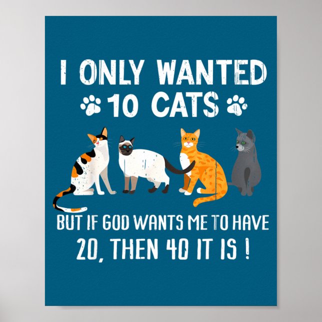 Póster I Only Wanted 10 Cats - Pets Funny Cats Quote Humo (Frente)