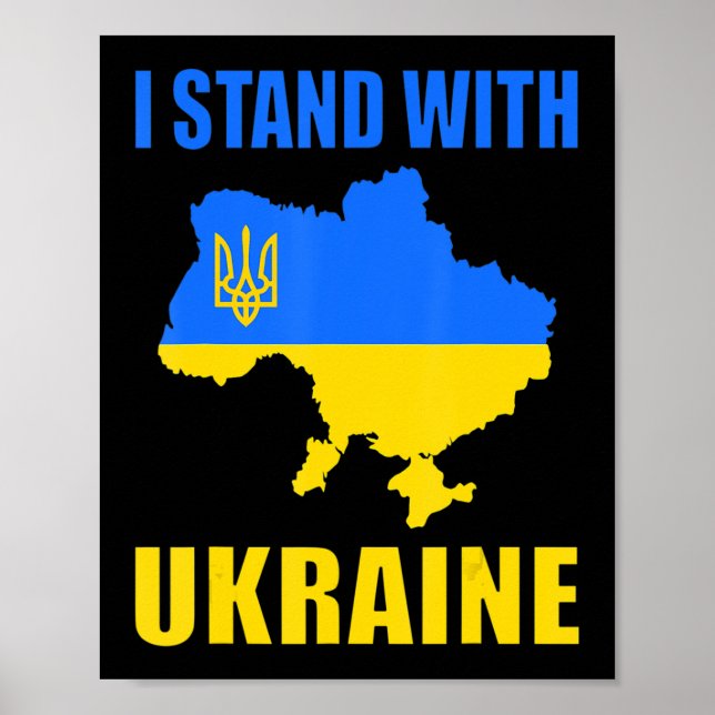 Póster I Stand With Ukraine Map And Ukrainian Flag  (Frente)