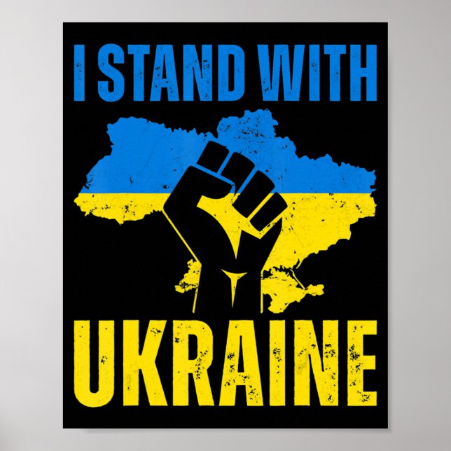Póster I Stand With Ukraine Ukrainian Flag Rise Fist Peac (Frente)