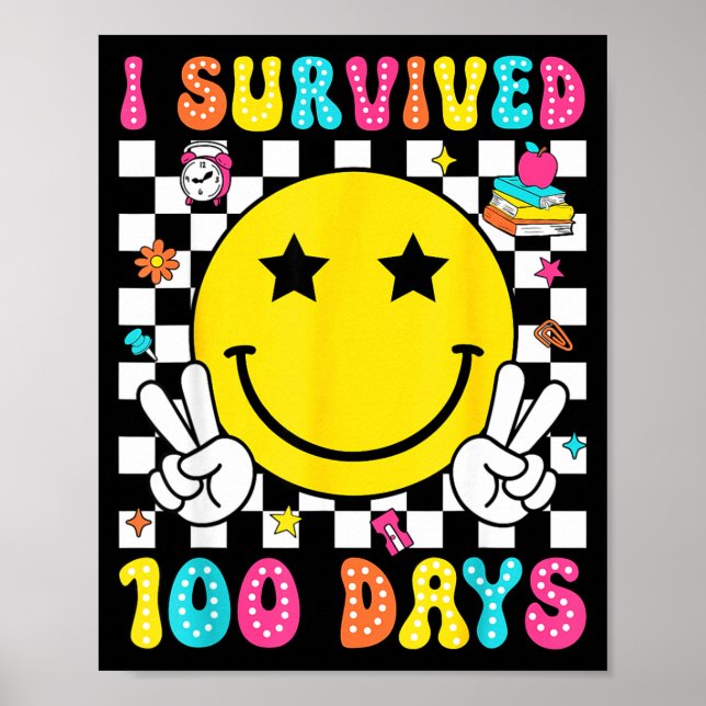 Póster I Survived 100 Days Of School Boys Kids 100th Day  (Frente)