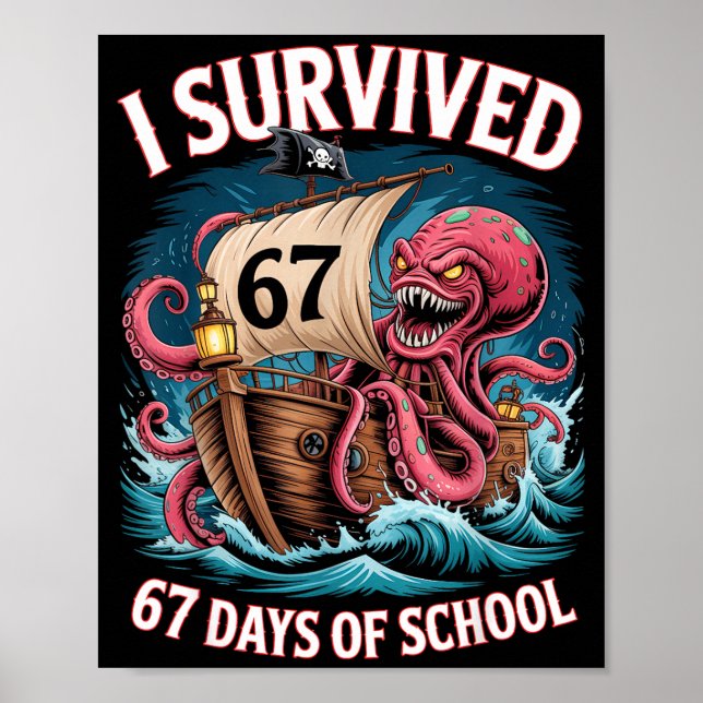 Póster I Survived 67 Days Of School 6-7 Boys Kids Rate Oc (Frente)