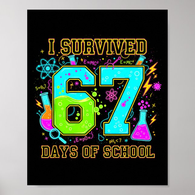 Póster I Survived 67 Days Of School Funny 67 Meme Retro S (Frente)