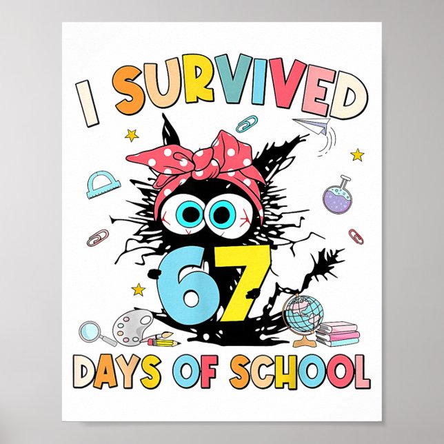 Póster I Survived 67 Days Of School Funny 67 Meme Teacher (Frente)