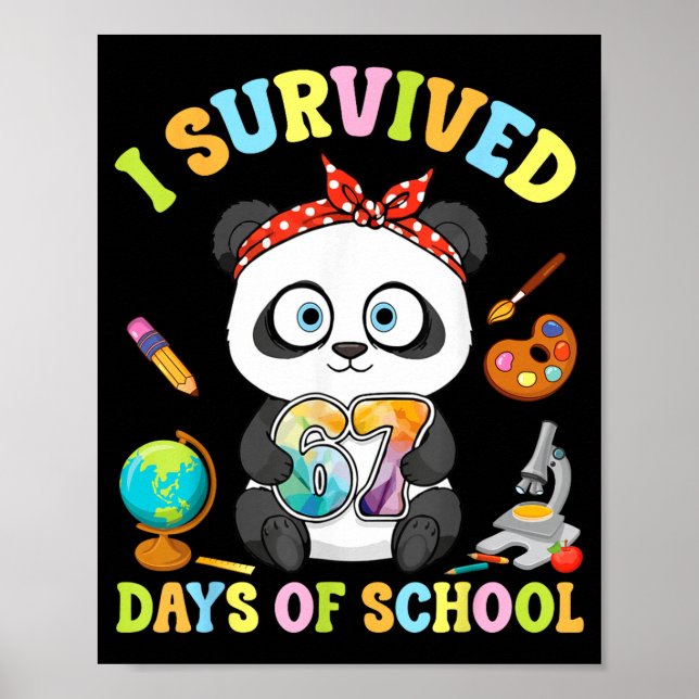 Póster I Survived Six Seven Days Of School Cute Panda Stu (Frente)
