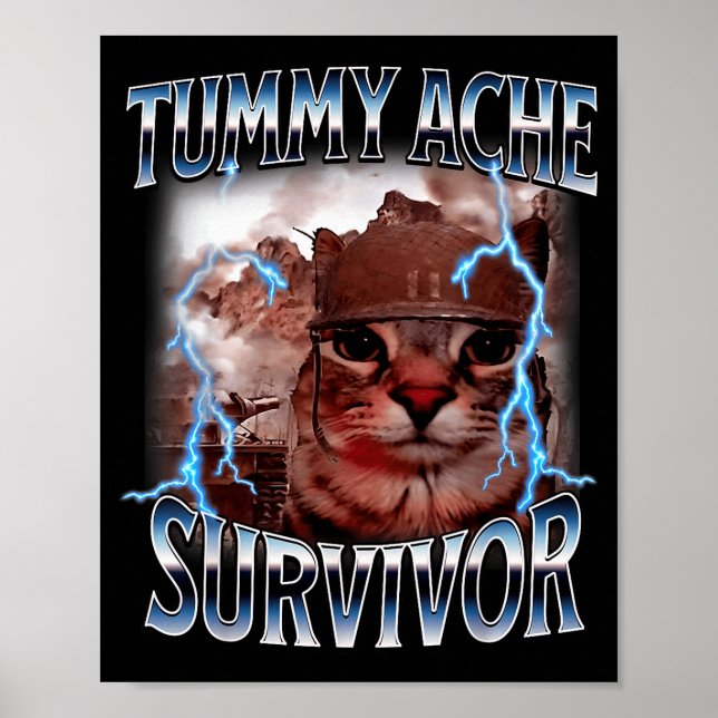 Póster I Survived Today's Tummy Ache Survivor Funny Cat M (Frente)