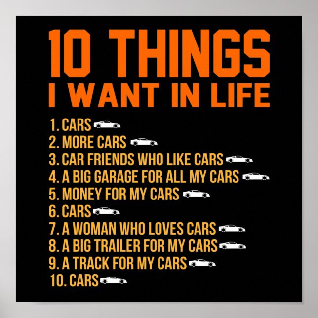 Póster I Want Cars In Life Mechanic Auto Mechanics Work (Frente)