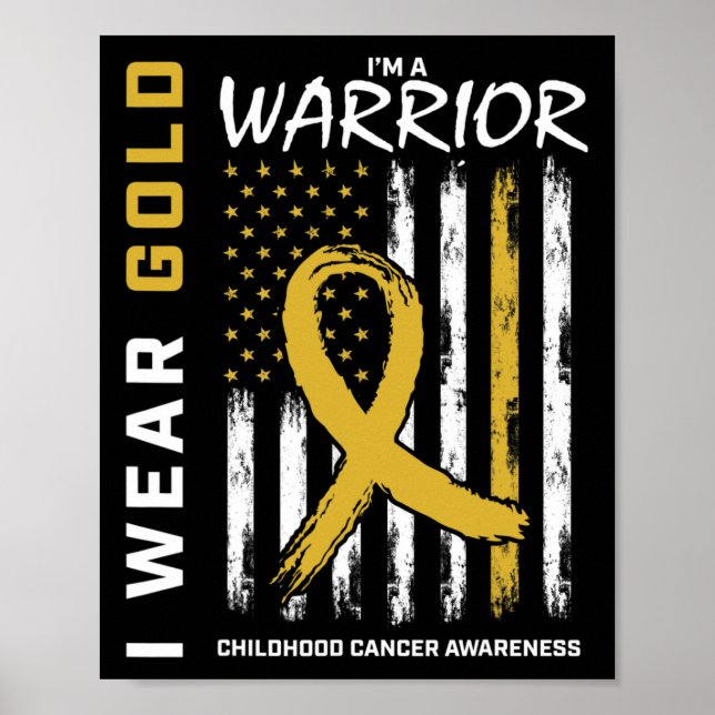 Póster I Wear Gold Warrior Childhood Cancer Awareness Ame (Frente)