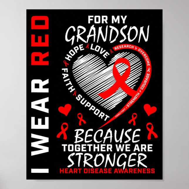 Póster I Wear Red For My Grandson Heart Disease Awareness (Frente)