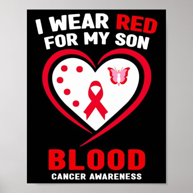 Póster I Wear Red For My Son Blood Cancer Awareness  (Frente)