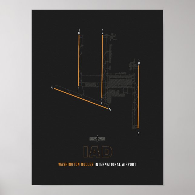 Póster IAD - Diagrama de pista del aeropuerto Dulles de W (Frente)