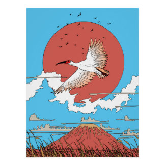Póster Ibis crestado en vuelo
