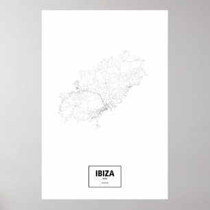 Póster Ibiza, España (negro sobre blanco)