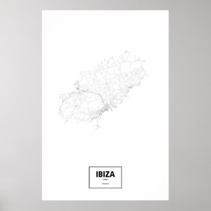 Póster Ibiza, España (negro sobre blanco)