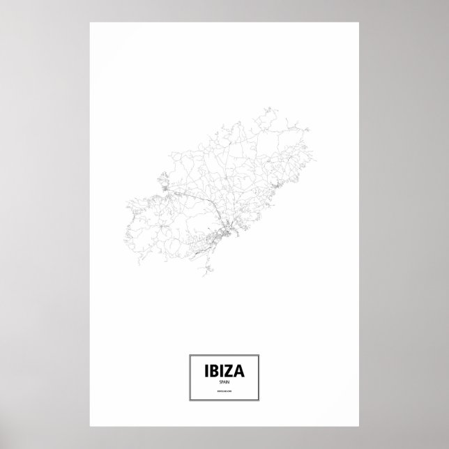 Póster Ibiza, España (negro sobre blanco) (Frente)
