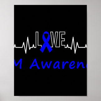 Póster Ibm Awareness Blue Ribbon Love Heartbeat Support Q