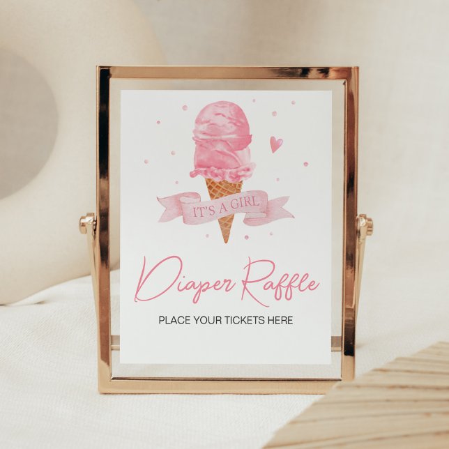 Póster Ice Cream Baby Shower Diaper Raffle (Here's the Scoop Baby Shower Diaper Raffle Sign)
