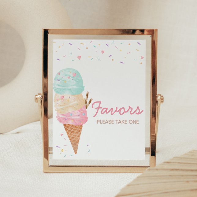 Póster Ice Cream Baby Shower Favors (Ice Cream Sprinkled with Love Baby Shower Favors Sign)