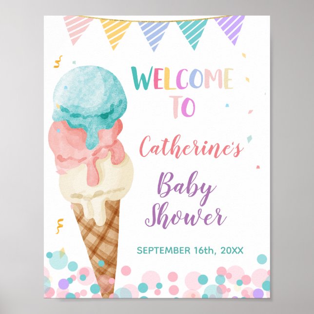 Póster Ice Cream Baby Shower Welcome sign (Frente)