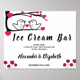 Póster Ice Cream Bar Bridal Shower Boda Love Bird Rótulo