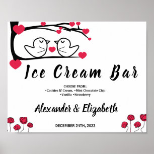 Póster Ice Cream Bar Bridal Shower Boda Love Bird Rótulo