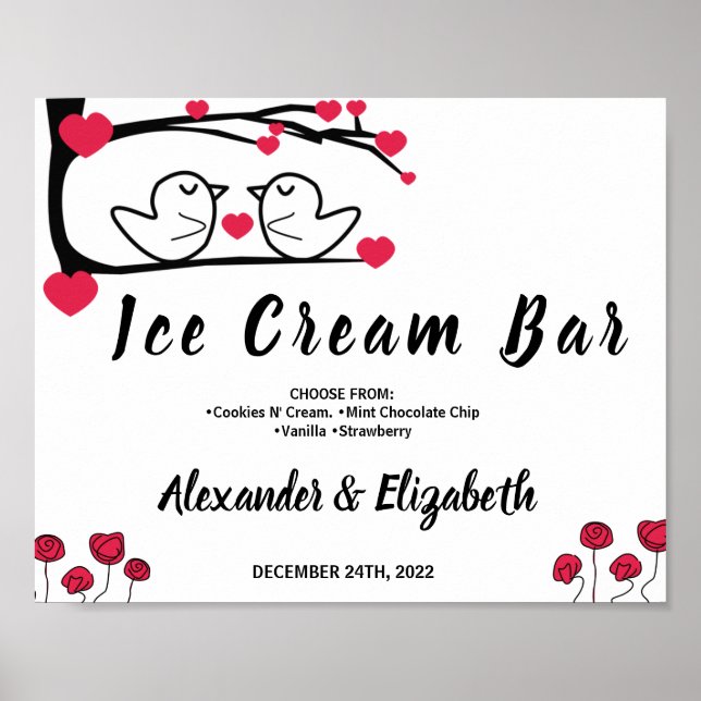 Póster Ice Cream Bar Bridal Shower Boda Love Bird Rótulo (Frente)
