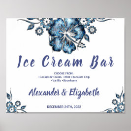 Póster Ice Cream Bar Bridal Shower Boda Rótulo azul