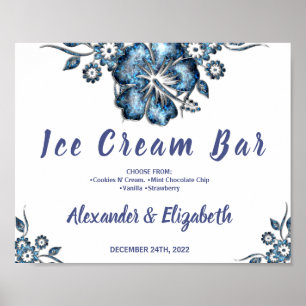 Póster Ice Cream Bar Bridal Shower Boda Rótulo azul