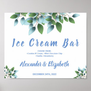 Póster Ice Cream Bar Bridal Shower Boda Rótulo Eucalyptu