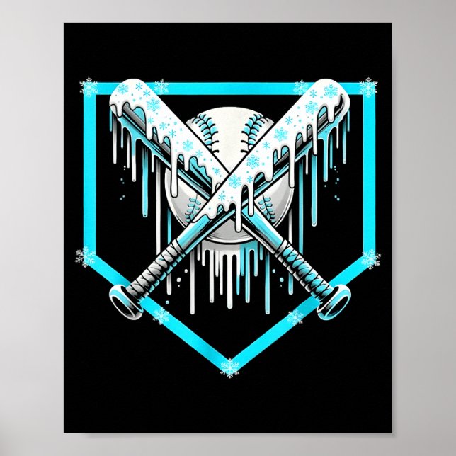Póster Ice Cream Baseball Drip Home Plate Bats Cool For B (Frente)