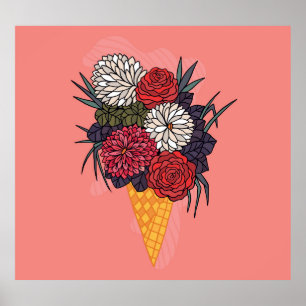 Póster Ice Cream Bouquet: Vintage floral.