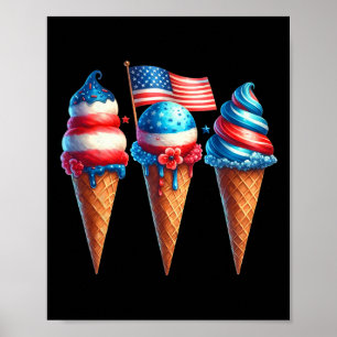 Póster Ice Cream Cone Scoops Diseñó Bandera Americana 4O