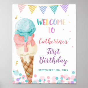 Póster Ice Cream First Birday Welcome sign (Primer cumple